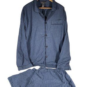 Men 2XL - Two Piece Blue/Black/White Plaid Long Sleeve Pajama Set